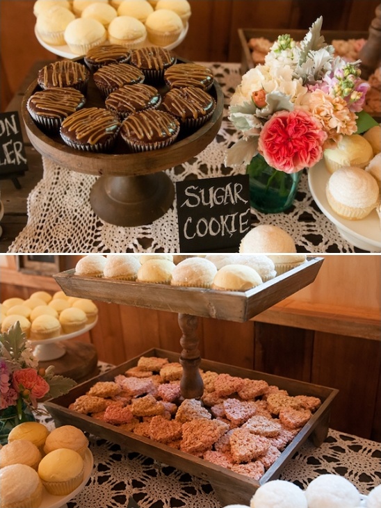 Wedding dessert table with cupcakes and sugar cookies