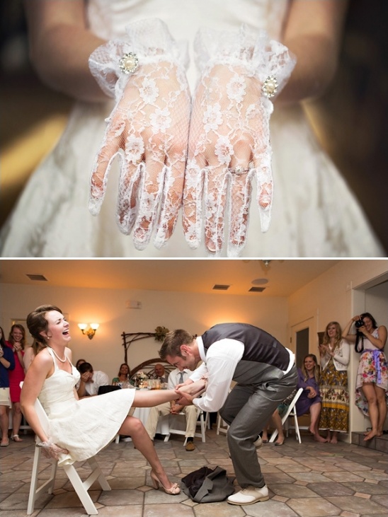 Bride in lace gloves, wedding reception