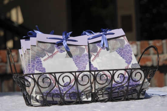 Basket of grape themed wedding favor bags