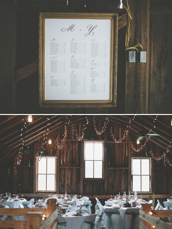 Rustic wedding venue with seating chart and elegant reception