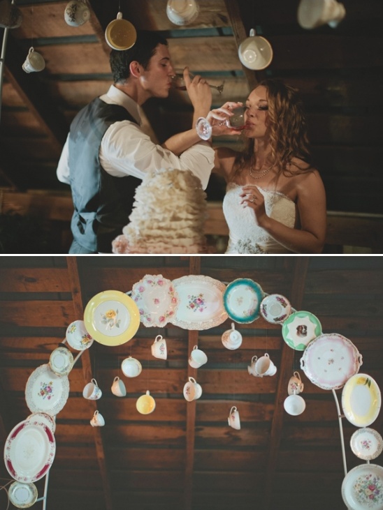 Romantic wedding toast with teacup decor archway