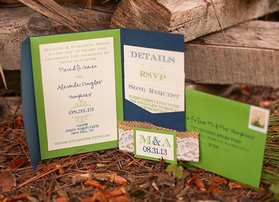green and blue wedding invites