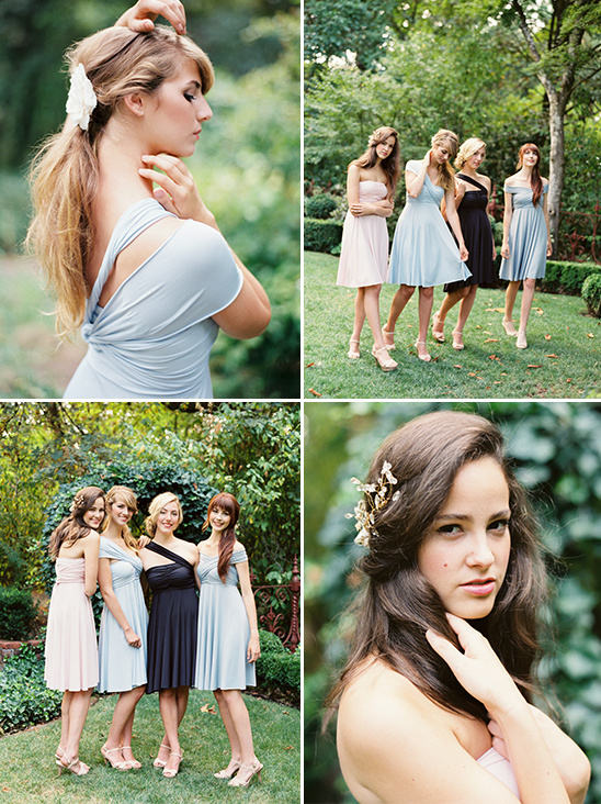 Elegant bridesmaids in pastel infinity dresses