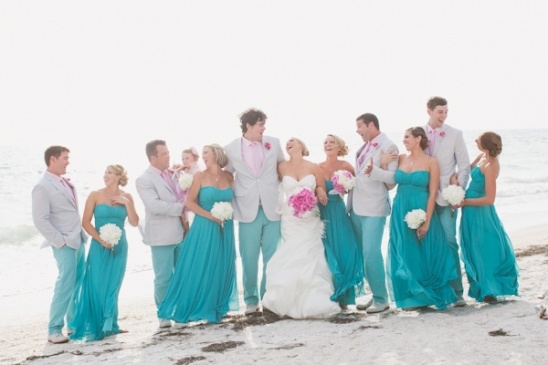 colorful beach wedding party
