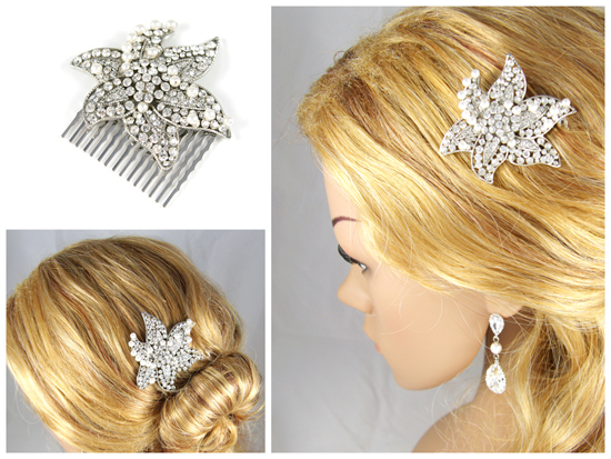 Bridal hair comb, crystal hair comb, swarovski pearl, pearl hair accessories, weddings, brides, bridesmaids, silver, white,
