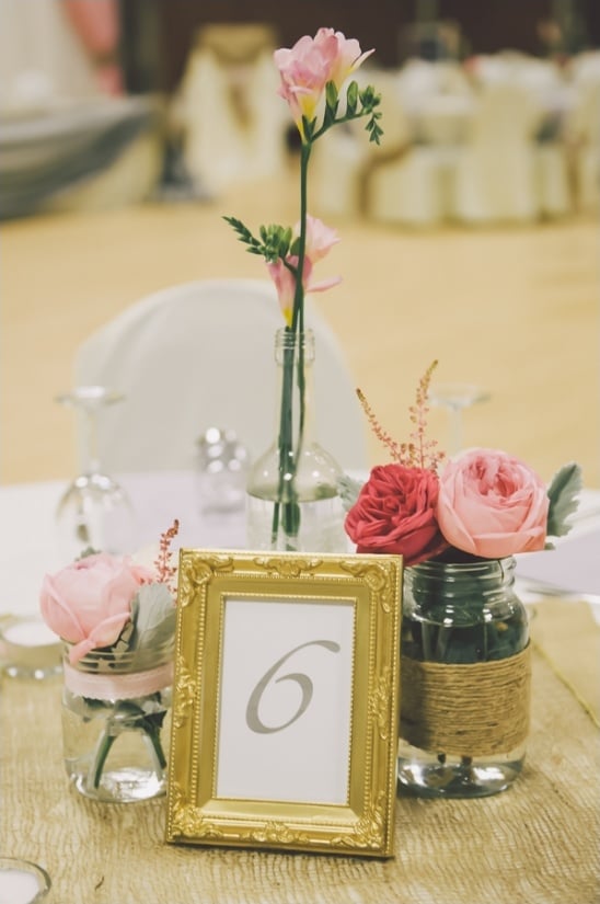 rustic rose and gold picture frame table number