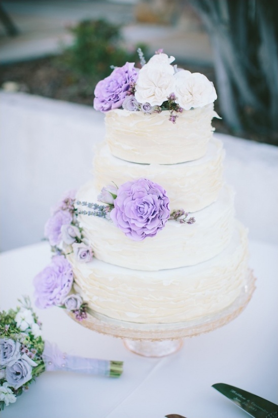 hand made lavender and white wedding cake