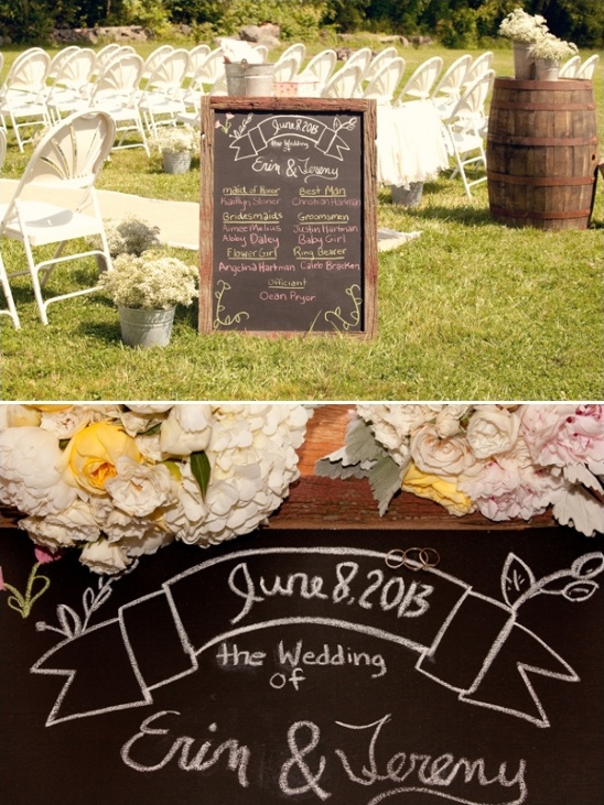 chalkboard wedding sign with bridal party written on it