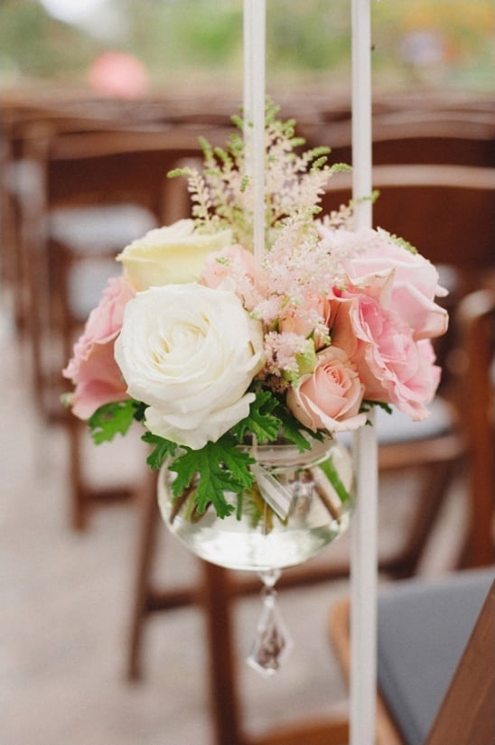 white and pink rose aisle decor