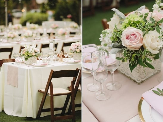 pink and gold reception table decor