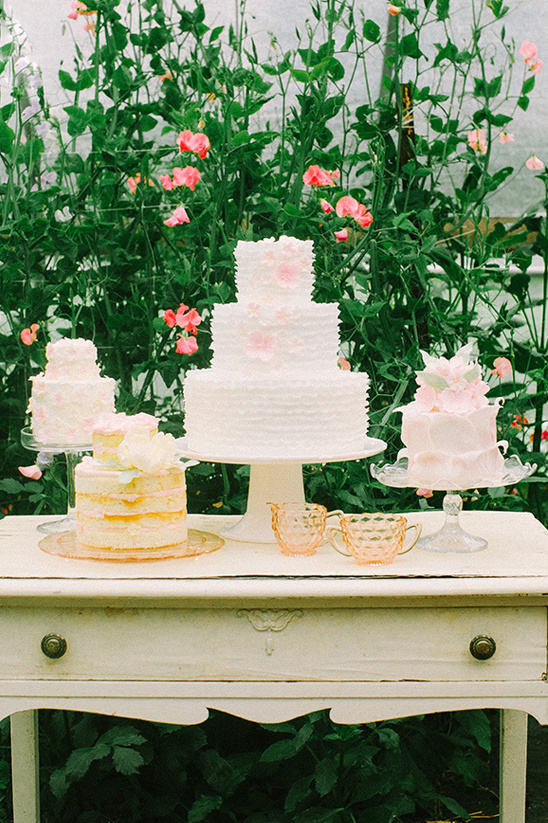 wedding cakes on vintage dresser