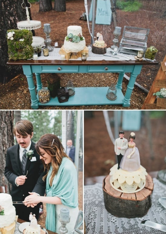 rustic dessert table and family cake topper