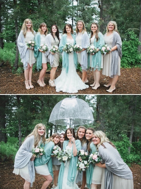 bridesmaids in the rain