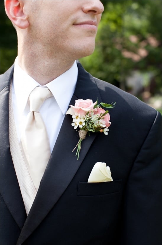 peach and white wedding boutonniere