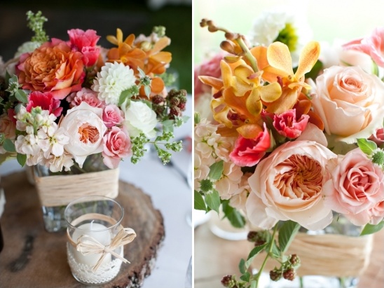 pink, peach and rose wedding florals