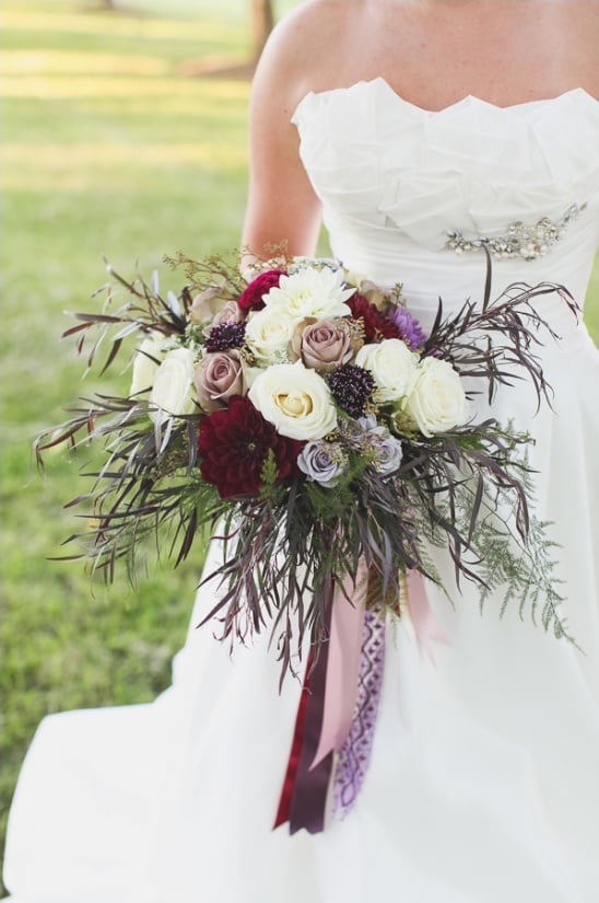 rustic purple and red wedding bouquet by alicia jayne florals