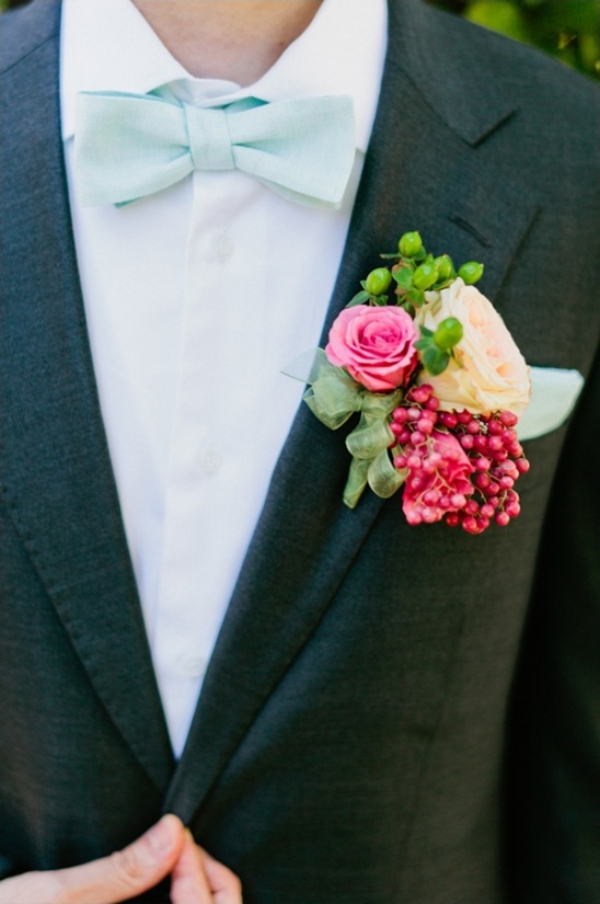 orange and pink boutonniere