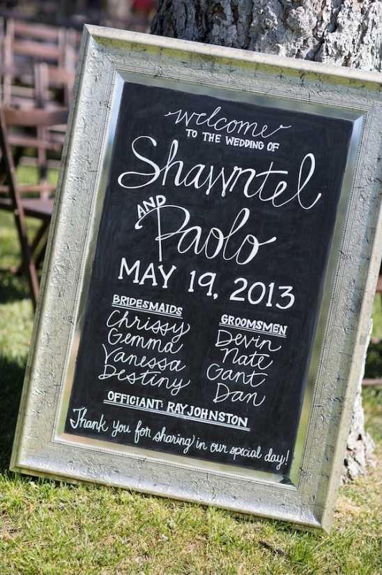chalkboard and antique picture frame welcome sign