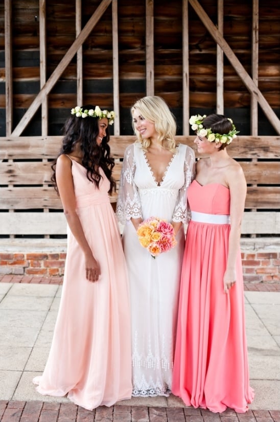 long peach and coral bridesmaid dresses