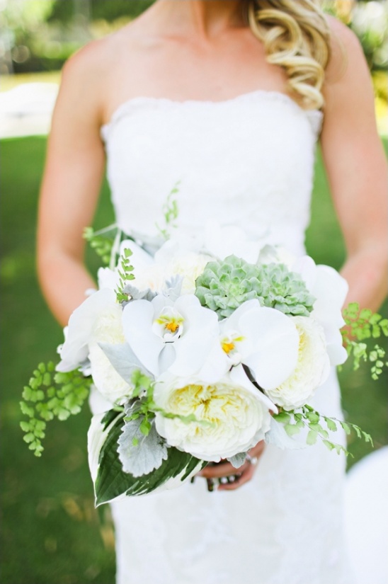 white and succulent wedding bouquet by the vineâs leaf