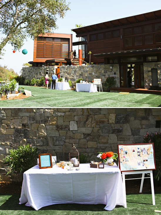 backyard wedding gift and guestbook table
