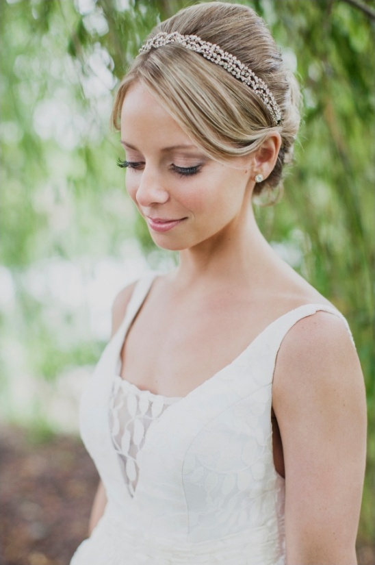 Bride with beaded headband and elegant dress