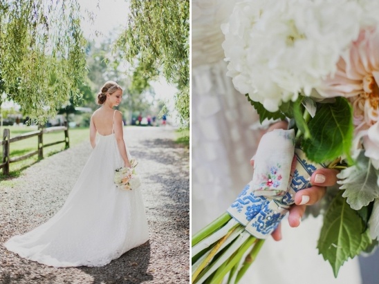 Bride in wedding dress and floral bouquet
