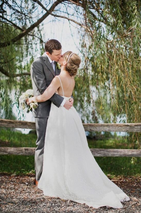 Couple kissing, wedding dress, outdoor