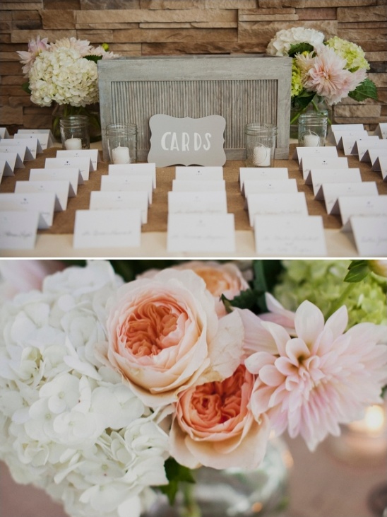 Wedding cards table decor with flowers and candles