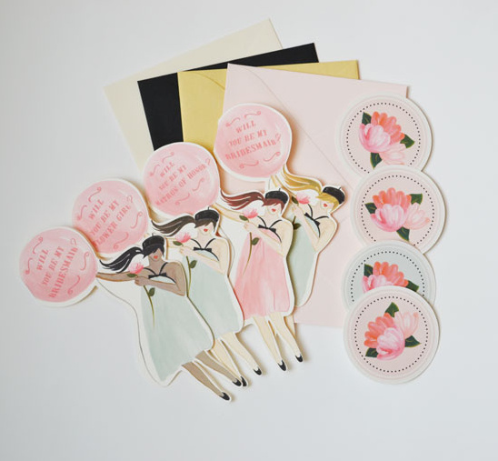 Bridal party invitation cards with floral details