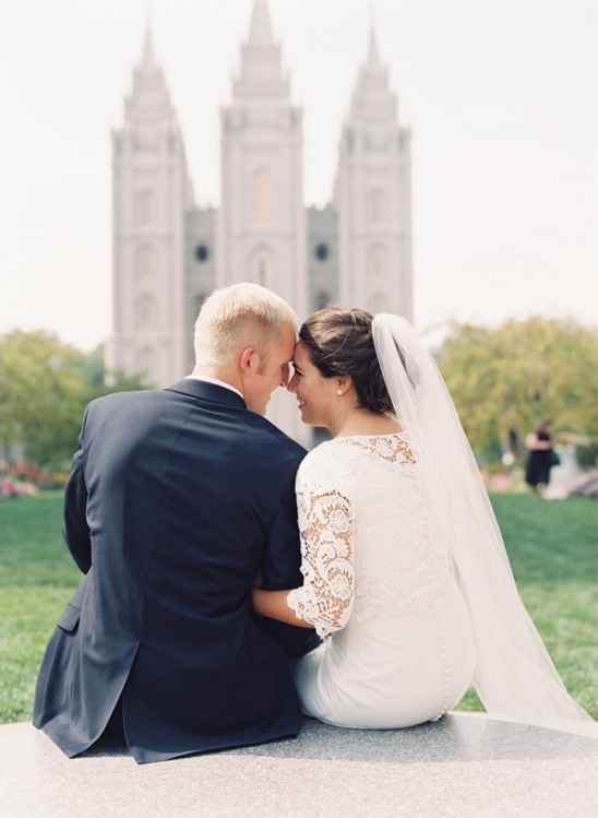 Bride and groom at temple wedding celebration