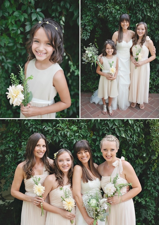 Adorable flower girls and bridesmaids in blush gowns