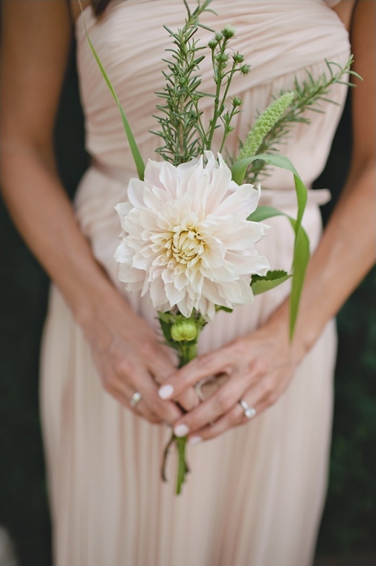 Pretty blush bridesmaid bouquet with dahlia and greenery