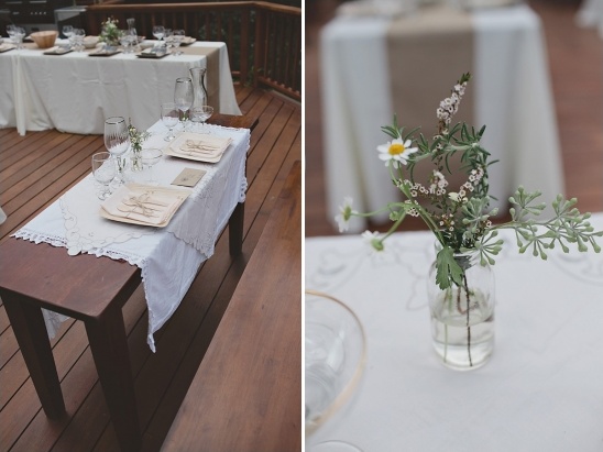 Rustic wedding table setting with flowers