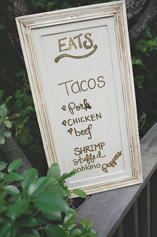 Taco menu: pork, chicken, beef, shrimp stuffed poblano peppers