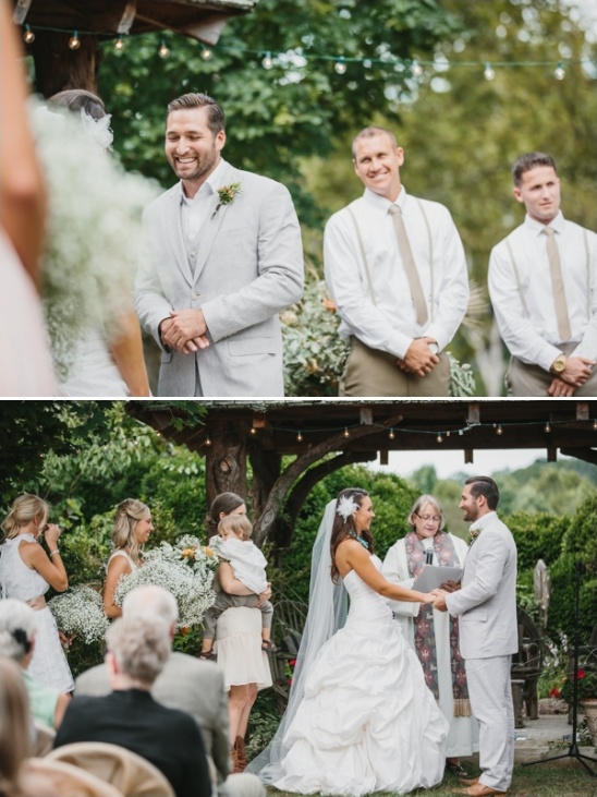 Happy groom awaiting his bride at wedding ceremony