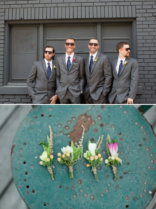 Groomsmen in suits and boutonnieres for a wedding party