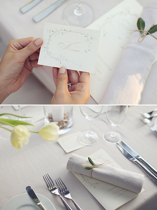 Elegant wedding table setting with menu card and floral decor