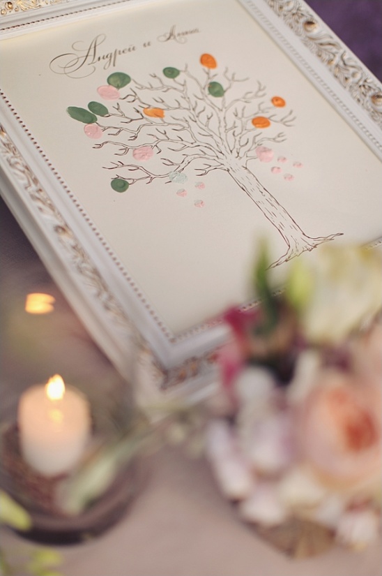 Fingerprint tree wedding guest book with a candle
