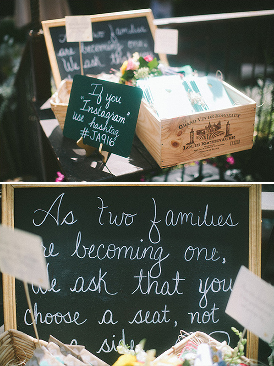Wedding signage with charming handwritten messages and hashtag invite