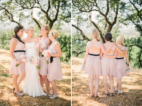 pink bridesmaid dresses with black belts