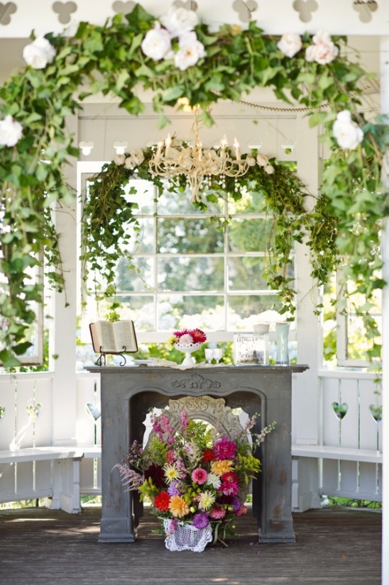 Rustic gazebo wedding floral archway