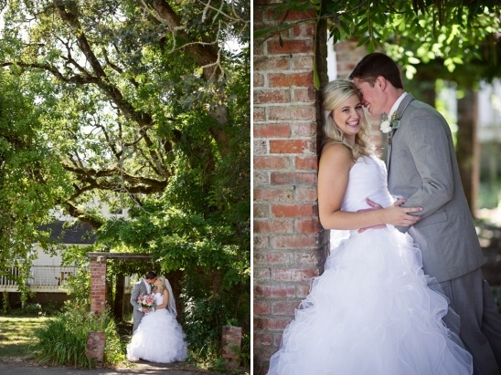 Happy couple posing for wedding photo