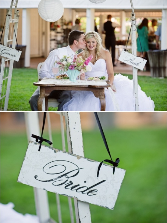 Bride and groom at their outdoor wedding reception