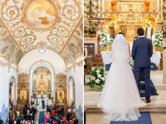 Bride and groom exchanging vows in a beautiful church