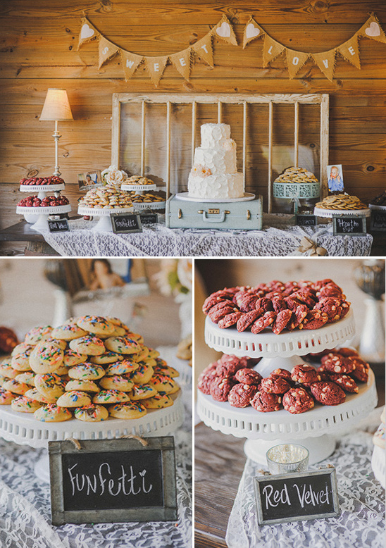 Wedding dessert table with cake and various cookies