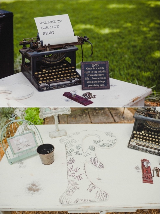 Vintage wedding guest book with typewriter display
