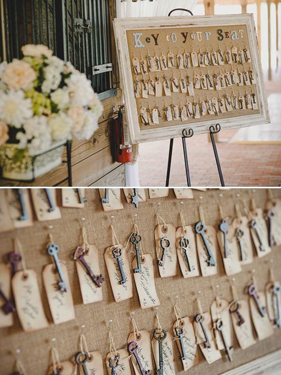 Wedding seating chart with keys and name tags