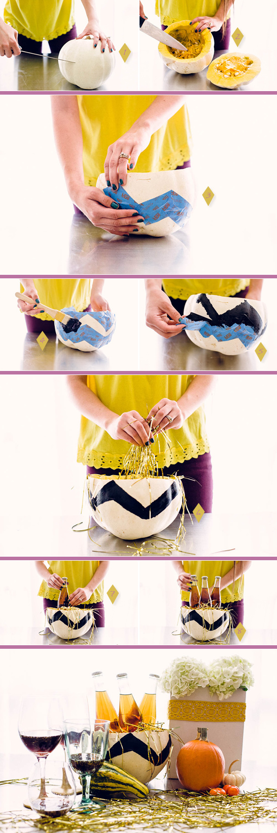 DIY painted pumpkin bowl filled with drinks for fall