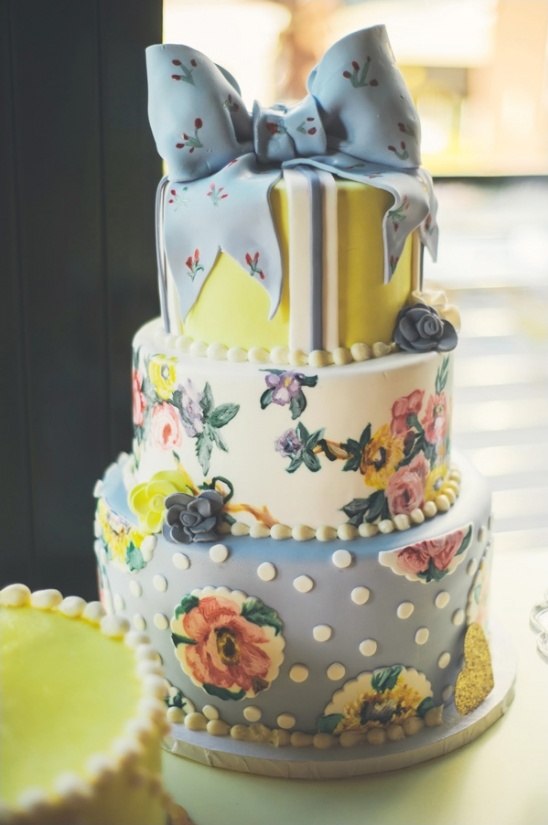 floral wedding cake tied with a bow